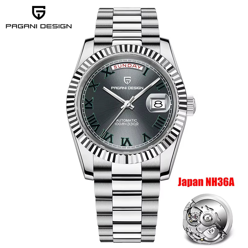 Rose Gold Men'S Automatic Watches NH36 Mechanical Stainless Steel Luxury Wrist Watch for Men Waterproof AR Coating