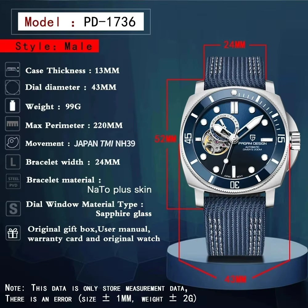 Men'S Watches 2025 New Mechanical Automatic Watch for Men 200M Diving Top Brand Luxury Wristwatch Stainless Steel