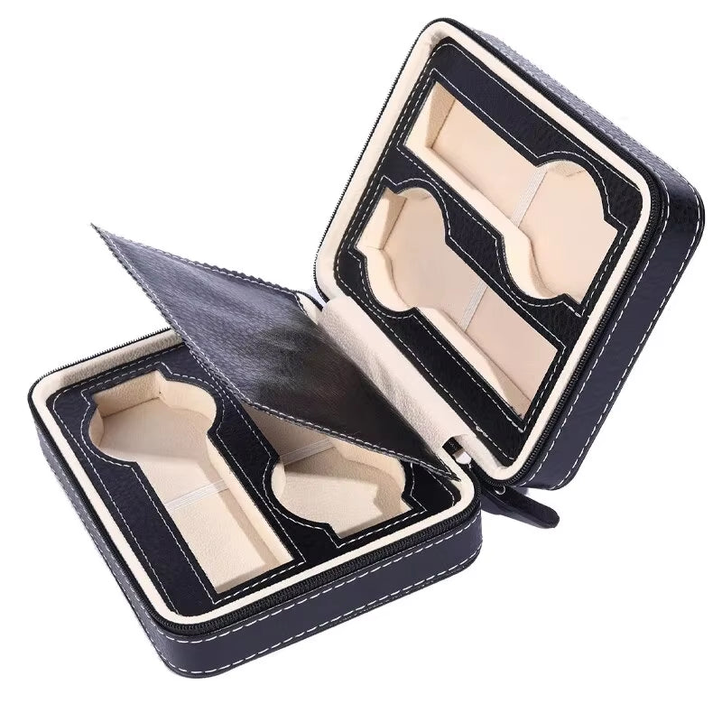 New Travel Dustproof Embedded Watch Box Zipper Portable PU Leather Storage Case Watch Display Box for Trips and Gifts