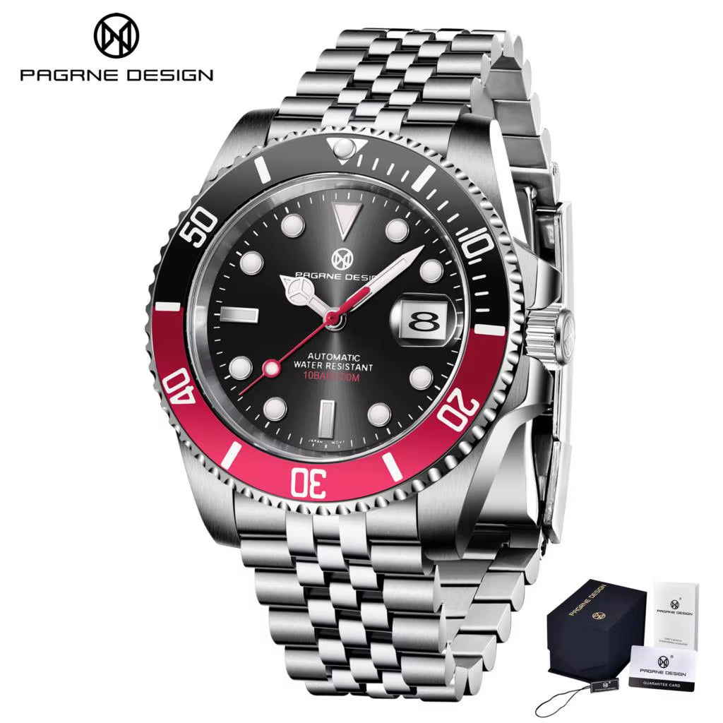 2025 New (PAGRNE)  Automatic Mechanical Watch Luxury Sports Stainless Steel Waterproof Watch NH35 Sapphire Clock