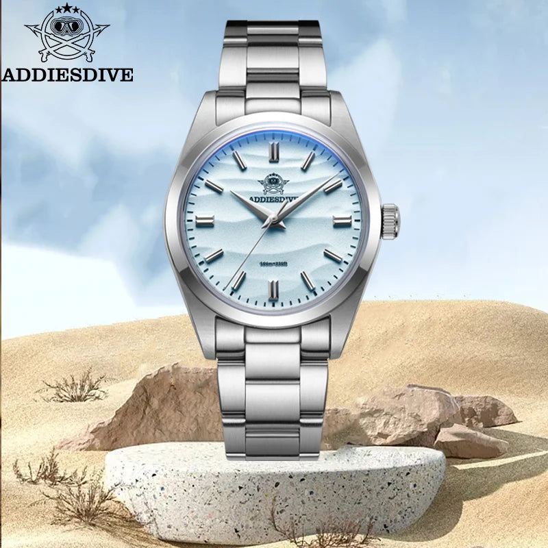 Men'S Watch Sand Dial 36Mm Quartz Watch 100M Waterproof 316L Stainless Steel AR Coated Dome Glass Wristwatch for Men