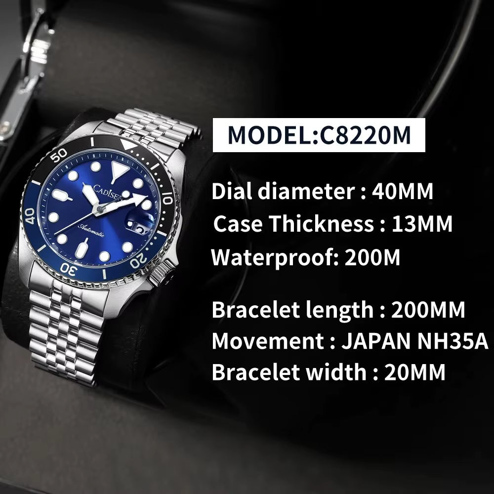 New Luminous Men Mechanical Wristwatches Ceramic Bezel Sapphire Glass NYLON Band Automatic Watch Men Relogio Masculino