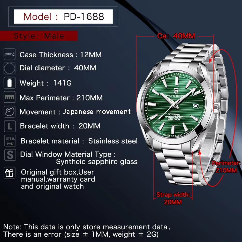 40MM A150 Men'S Watches Luxury Automatic Watch for Men Mechanical Wristwatch Stainless Steel Sapphire Glass