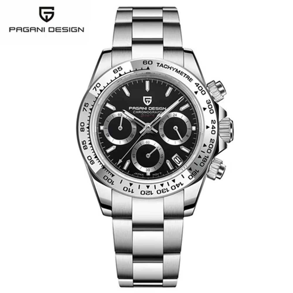 New Stainless Steel Bezel Men Quartz Wristwatches Luxury Sapphire Glass Chronograph VK63 Watch Men Reloj Hombre