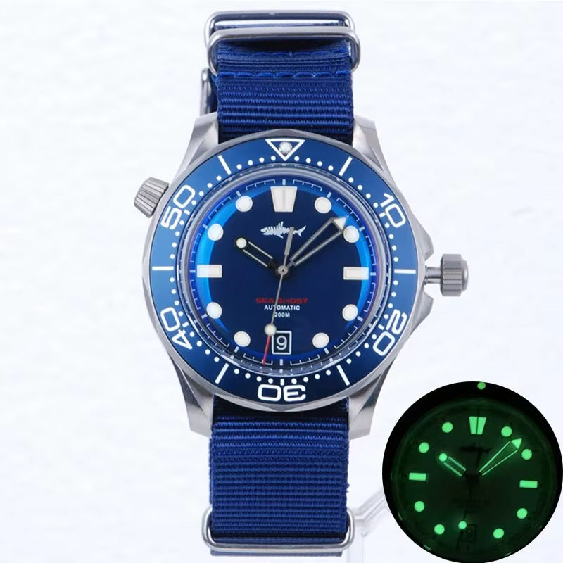 Watch Titanium Sea Ghost NTTD NH35 Automatic Mechanical C3 Luminous Steel Nylon White Black Dial 200M Dive Watches Men