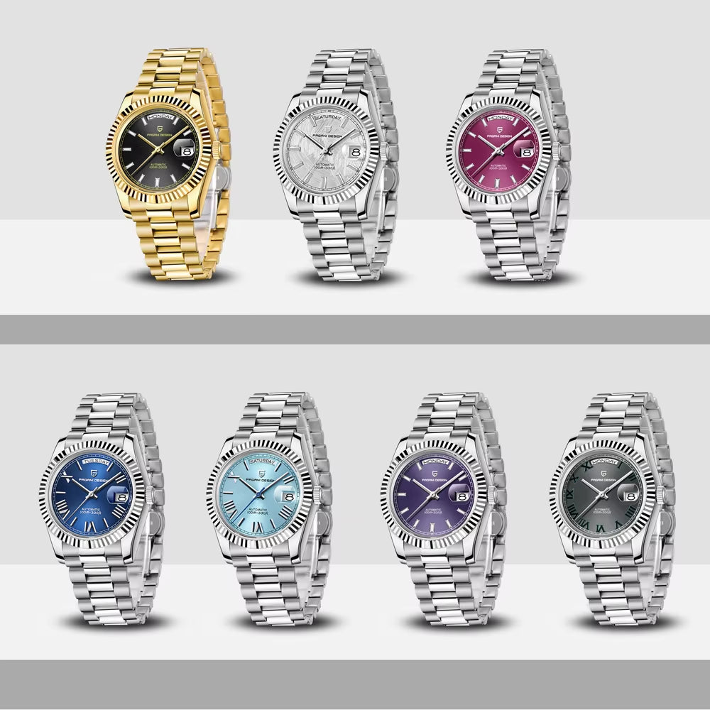 Rose Gold Men'S Automatic Watches NH36 Mechanical Stainless Steel Luxury Wrist Watch for Men Waterproof AR Coating