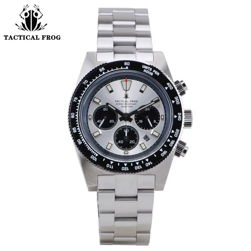 Tactical Frog 41Mm Men'S Chronograph Watch VS75 Solar Quartz Movement Waterproof Sapphire Green C3 Luminous Quartz Wristwatch