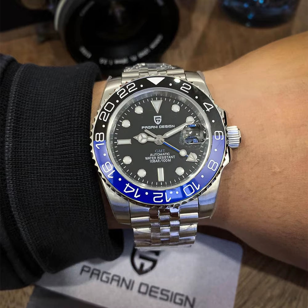 V3 New Luxury Left Crown Mens Watches 40Mm 100M Water Resistant Luminous Sapphire Glass GMT Men Mechanical Watches