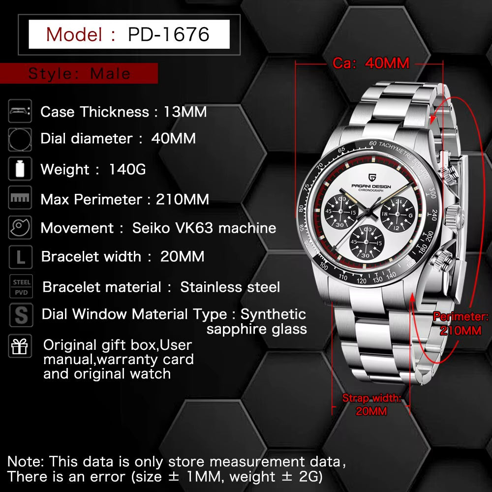2024 New Men Quartz Wristwatch Fashion Ceramic Bezel Chronograph Stopwatch Waterproof 100M Stainless Watch for Men