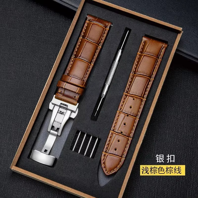 Watch Band with Wooden Box Butterfly Clasp Watchband Replacement Genuine Leather Strap 18Mm 20Mm 22Mm Bracelet Watch Accessories