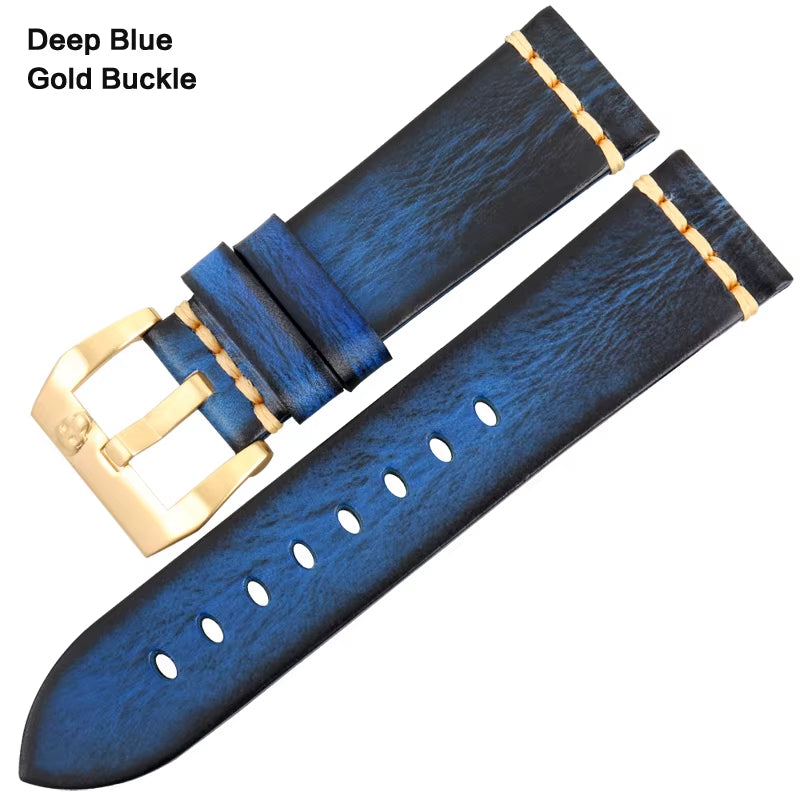 MAIKES Handmade Genuine Cow Leather Watch Band Vintage Blue Watchband Watch Bracelet 20Mm 22Mm 24Mm Watch Strap