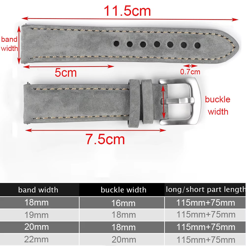 Suede Leather Watch Strap 18Mm 19Mm 20Mm 22Mm Band Vintage Handmade Watchband Grey Brown Replacement Belts for Watch Accessories
