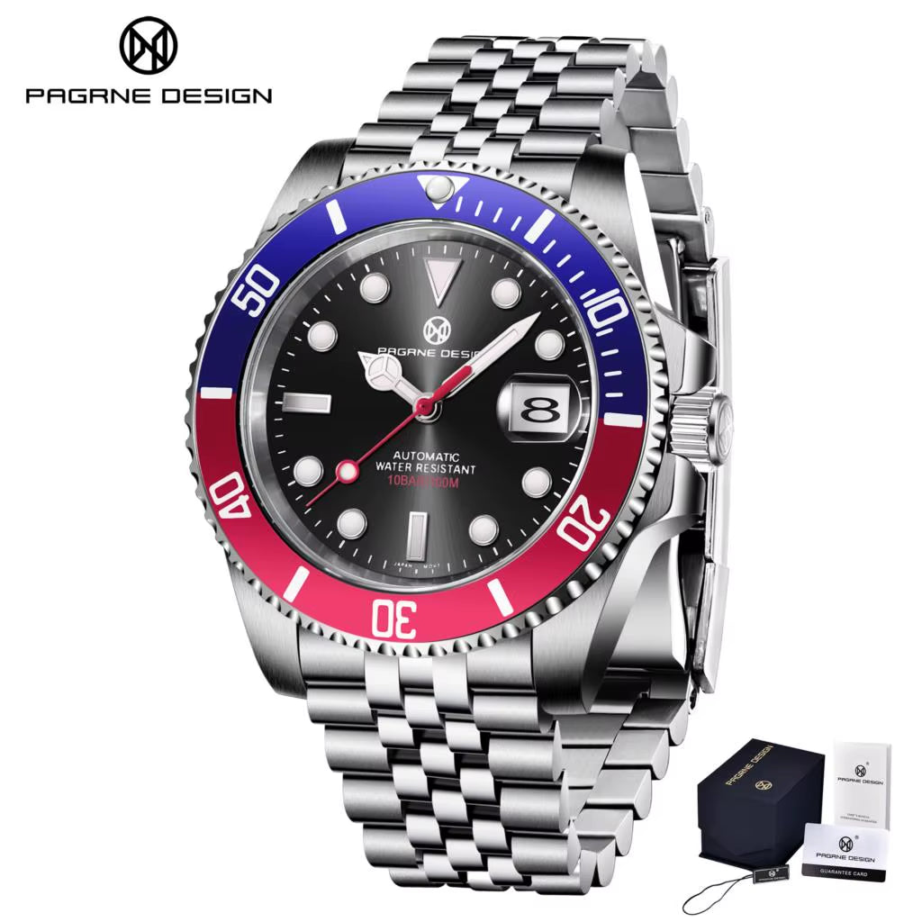 2025 New (PAGRNE)  Automatic Mechanical Watch Luxury Sports Stainless Steel Waterproof Watch NH35 Sapphire Clock