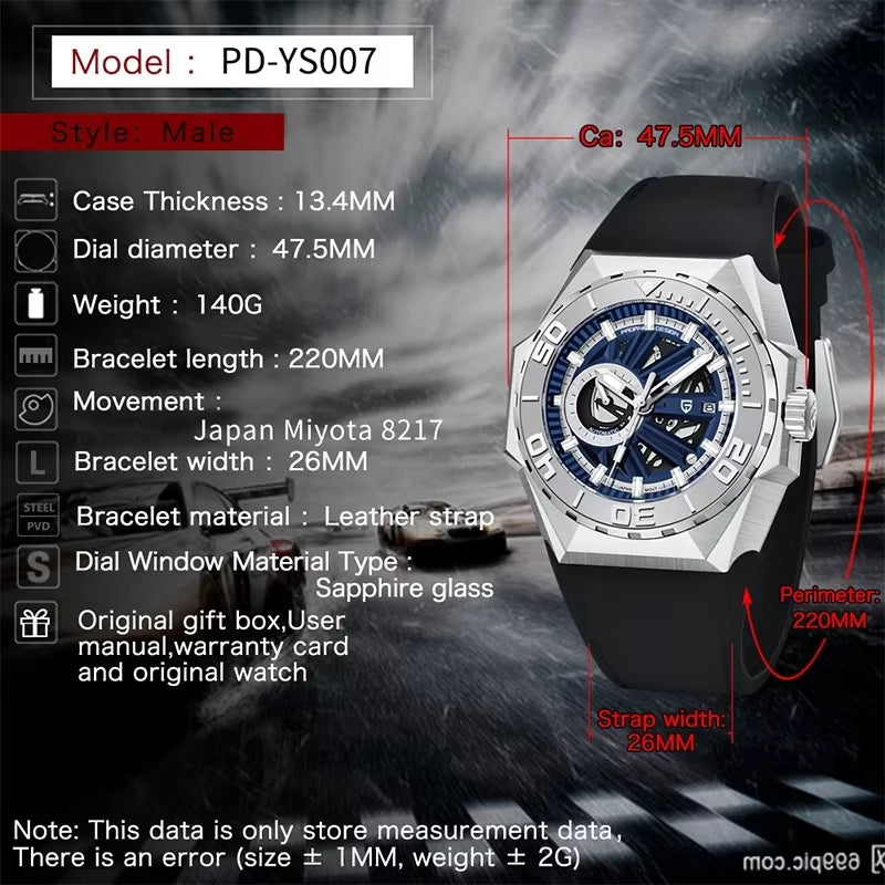 New Skeleton Men'S Mechanical Watch Miyota 8217 Movement Luxury Automatic Watch Men'S 2022 Waterproof Reloj Hombre