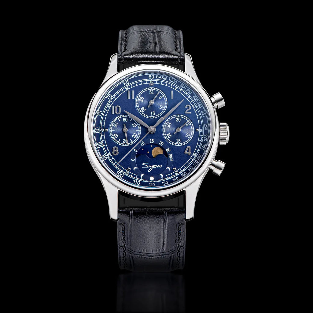 Watch of Men Chronograph Tianjin ST1908 Swanneck Movement Moonphase Business Mechanical Wristwatches Sapphire 2023 New