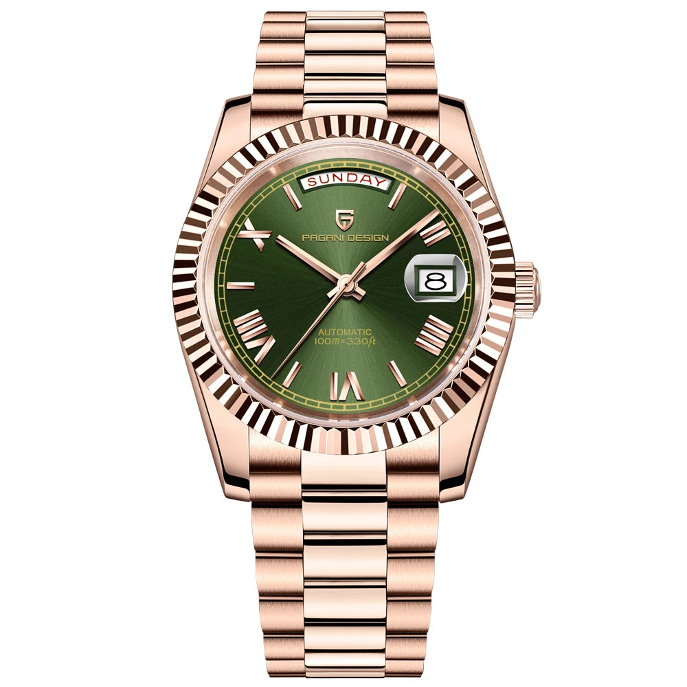 Rose Gold Men'S Automatic Watches NH36 Mechanical Stainless Steel Luxury Wrist Watch for Men Waterproof AR Coating