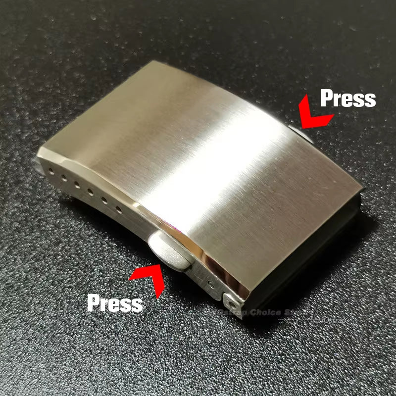 Extended Fold Solid Watch Buckle for Seiko 18Mm 20Mm 22Mm Silver Double Push Safety Milled Clasp Stainless Steel Watchband Clasp