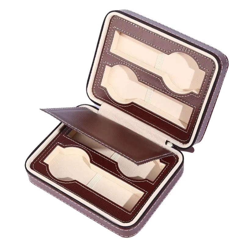New Travel Dustproof Embedded Watch Box Zipper Portable PU Leather Storage Case Watch Display Box for Trips and Gifts