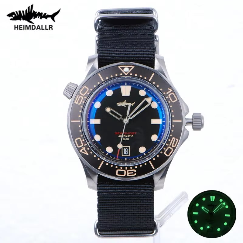 Watch Titanium Sea Ghost NTTD NH35 Automatic Mechanical C3 Luminous Steel Nylon White Black Dial 200M Dive Watches Men