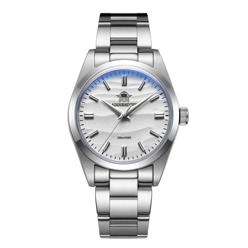 Men'S Watch Sand Dial 36Mm Quartz Watch 100M Waterproof 316L Stainless Steel AR Coated Dome Glass Wristwatch for Men