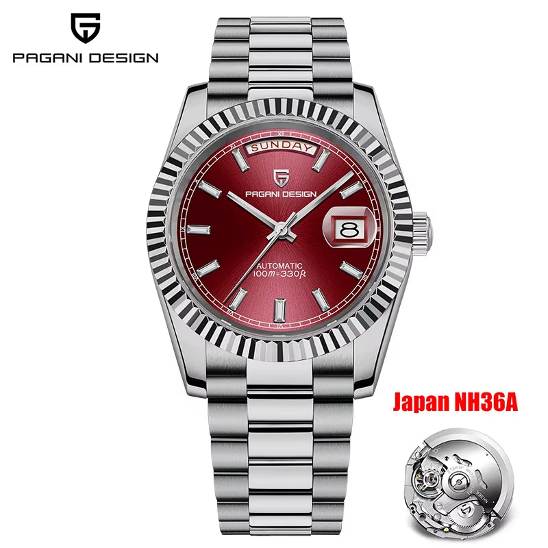 Rose Gold Men'S Automatic Watches NH36 Mechanical Stainless Steel Luxury Wrist Watch for Men Waterproof AR Coating