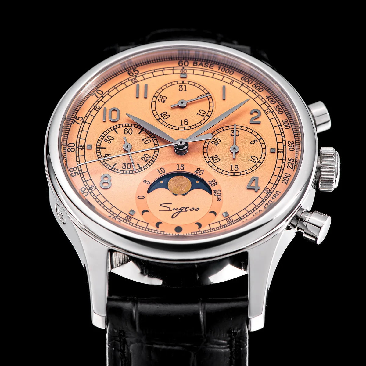 Watch of Men Chronograph Tianjin ST1908 Swanneck Movement Moonphase Business Mechanical Wristwatches Sapphire 2023 New