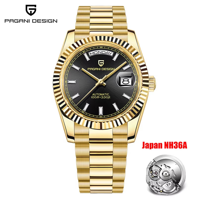 Rose Gold Men'S Automatic Watches NH36 Mechanical Stainless Steel Luxury Wrist Watch for Men Waterproof AR Coating