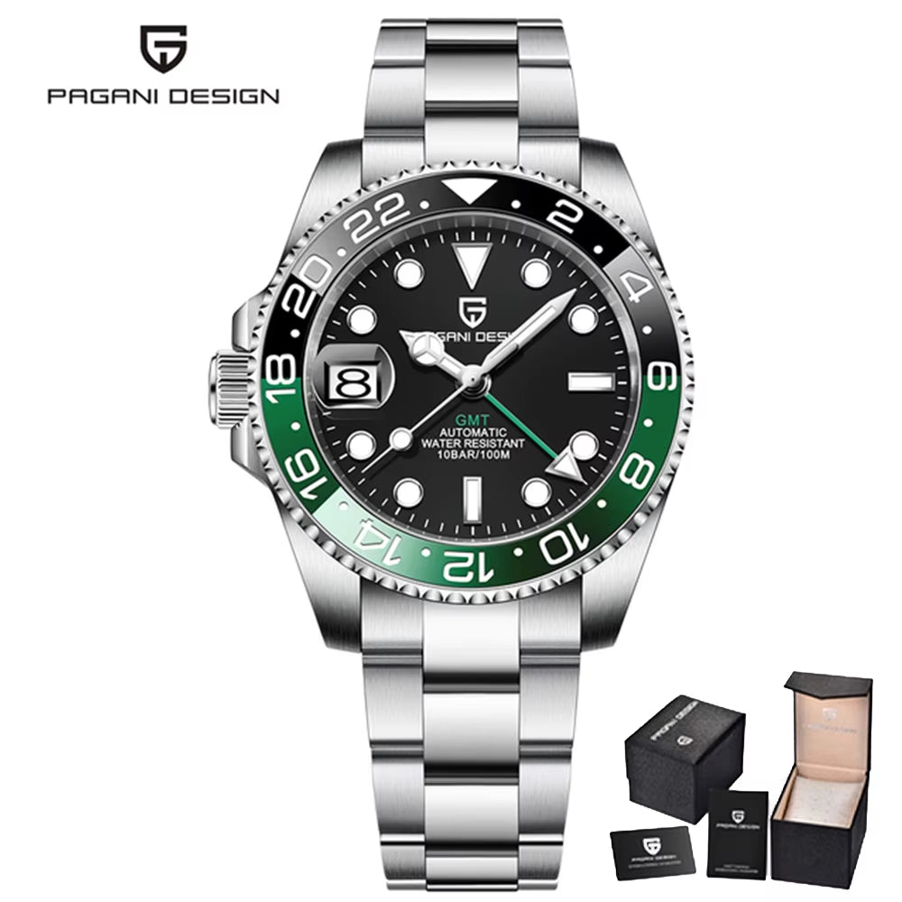 V3 New Luxury Left Crown Mens Watches 40Mm 100M Water Resistant Luminous Sapphire Glass GMT Men Mechanical Watches