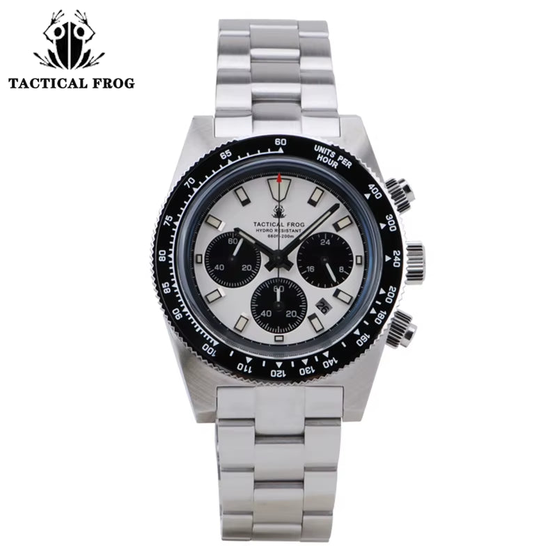 Tactical Frog 41Mm Men'S Chronograph Watch VS75 Solar Quartz Movement Waterproof Sapphire Green C3 Luminous Quartz Wristwatch