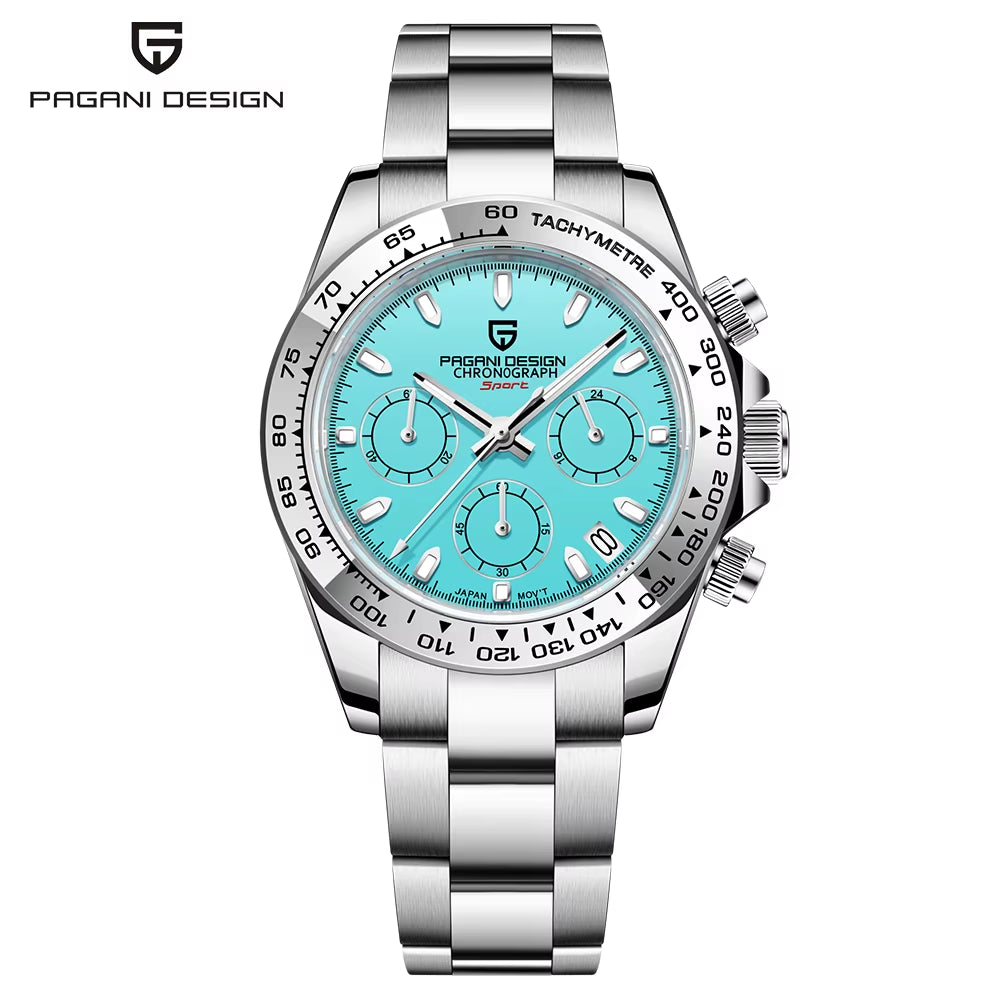 New Stainless Steel Bezel Men Quartz Wristwatches Luxury Sapphire Glass Chronograph VK63 Watch Men Reloj Hombre