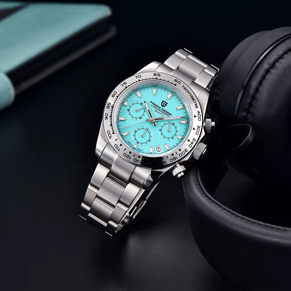 New Stainless Steel Bezel Men Quartz Wristwatches Luxury Sapphire Glass Chronograph VK63 Watch Men Reloj Hombre