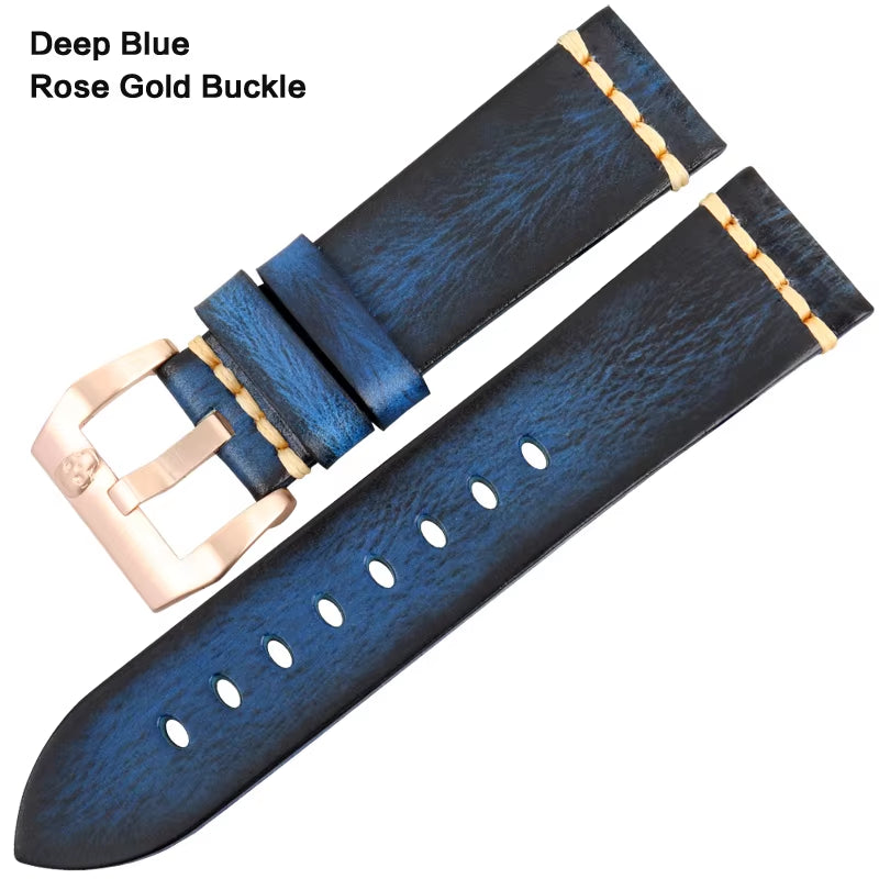 MAIKES Handmade Genuine Cow Leather Watch Band Vintage Blue Watchband Watch Bracelet 20Mm 22Mm 24Mm Watch Strap