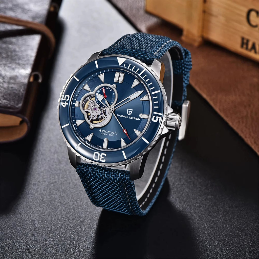 Tourbillon Men Watch Ceramic Bezel Sapphire Crystal Hollow Automatic Watches 200M Waterproof Mechanical Wristwatch