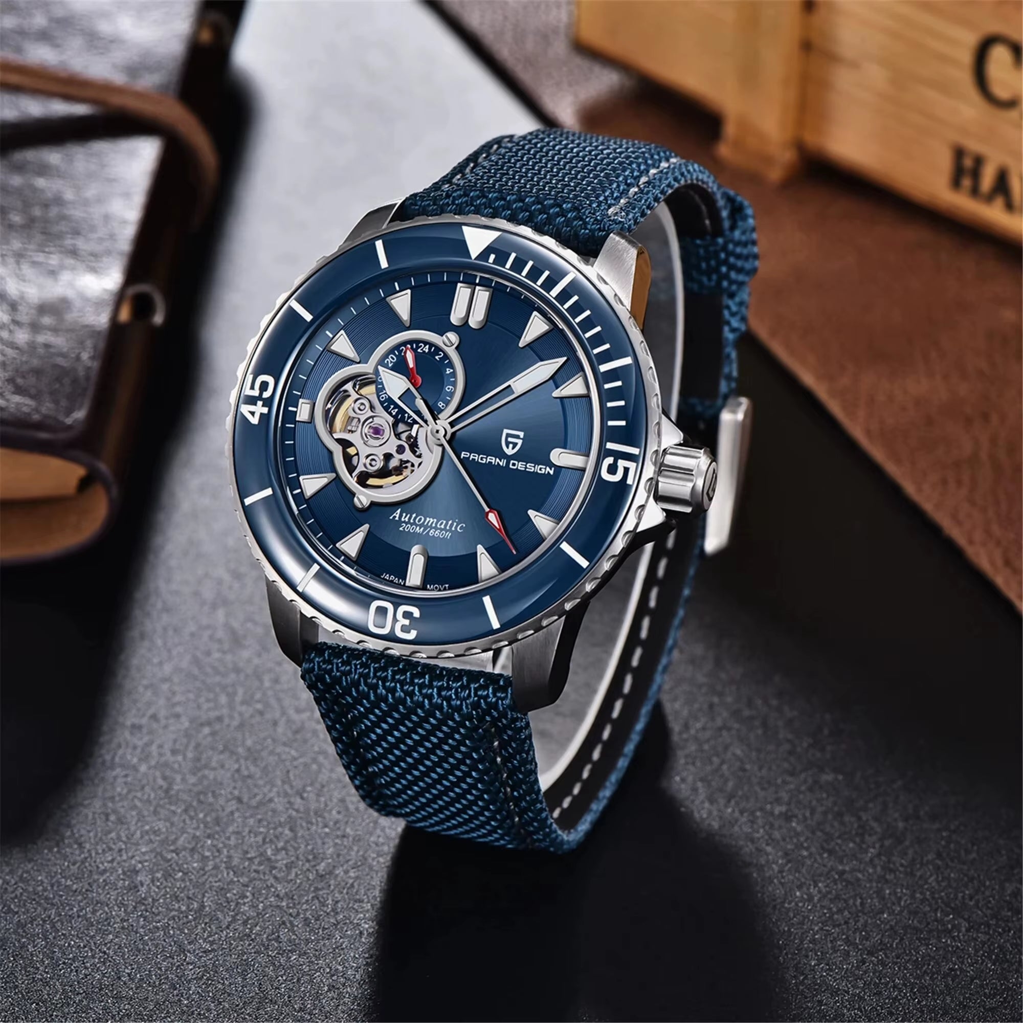 Tourbillon Men Watch Ceramic Bezel Sapphire Crystal Hollow Automatic Watches 200M Waterproof Mechanical Wristwatch