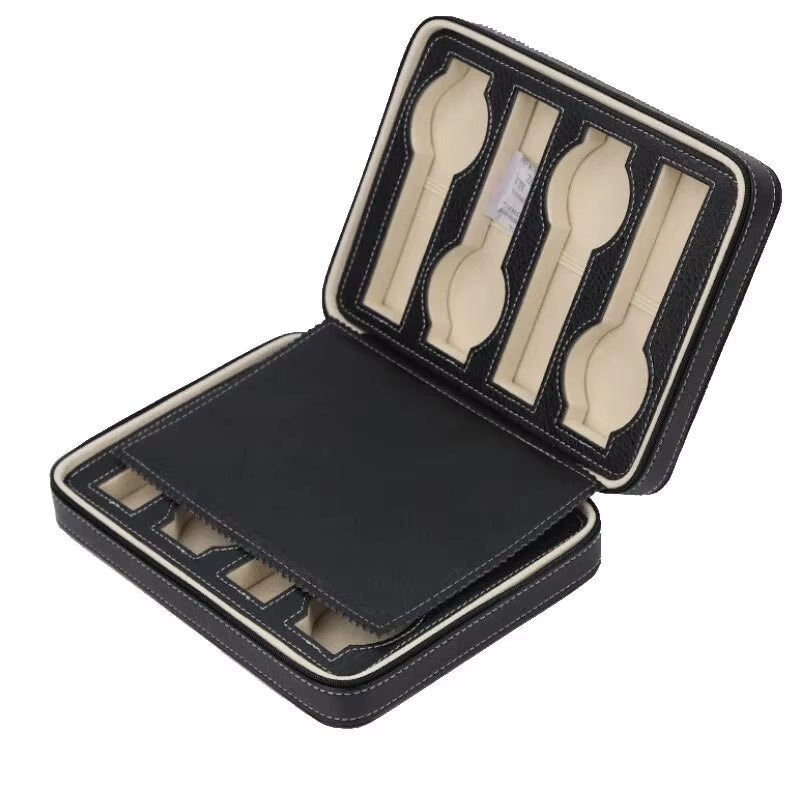 New Travel Dustproof Embedded Watch Box Zipper Portable PU Leather Storage Case Watch Display Box for Trips and Gifts
