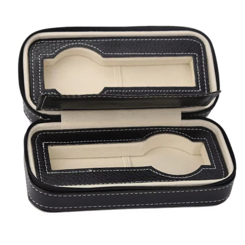 New Travel Dustproof Embedded Watch Box Zipper Portable PU Leather Storage Case Watch Display Box for Trips and Gifts