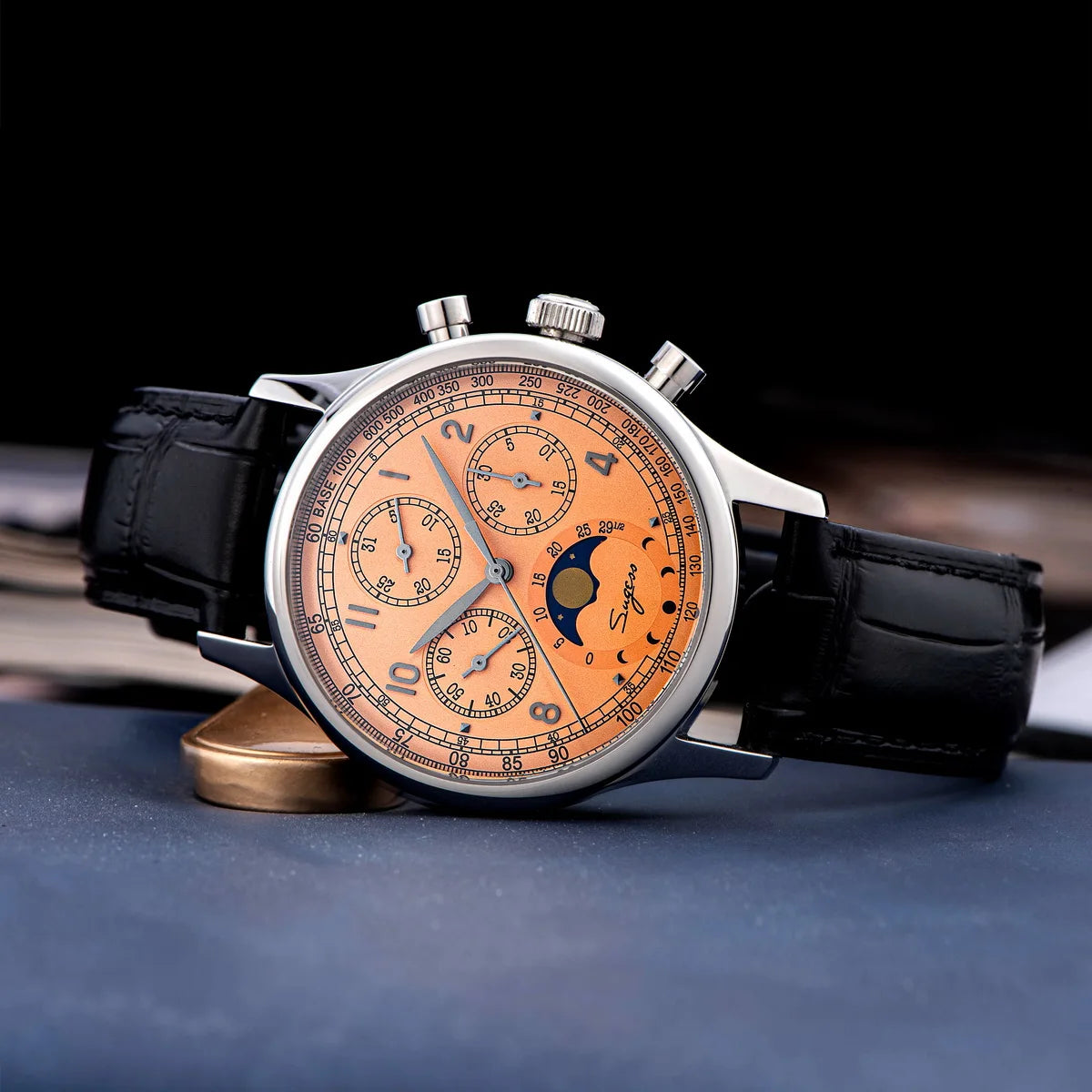Watch of Men Chronograph Tianjin ST1908 Swanneck Movement Moonphase Business Mechanical Wristwatches Sapphire 2023 New