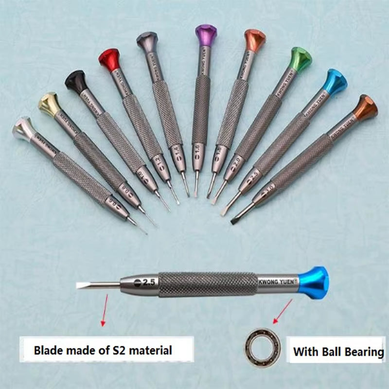 10PCS Watch Repair Anti-Slip High-Quality Stainless Steel Screwdriver Set Flat Blade 0.6-3.0Mm for Watchmaker Eyeglass Sunglass