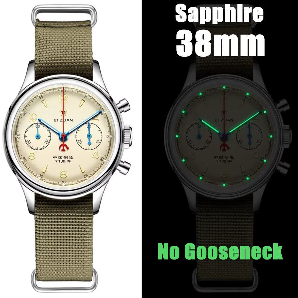 38Mm 40Mm Seagull 1963 Chronograph 21 Zuan with ST19 Movement with Swan Neck Mechanical Watches for Man Sapphire Clocks