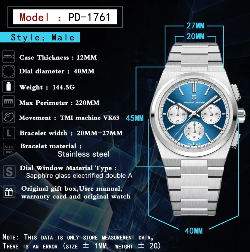 Pagani Design (2024 Release) VK63 Chronograph Men’s Quartz Watch