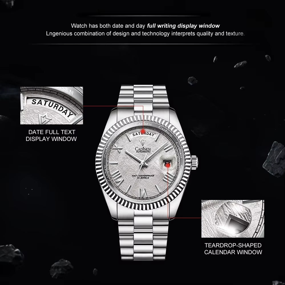 Men'S Mechanical Watches Luxury Meteorite Dial Automatic Watch for Men Week 100M Japan MIYOTA 8285 Movement Clock Man