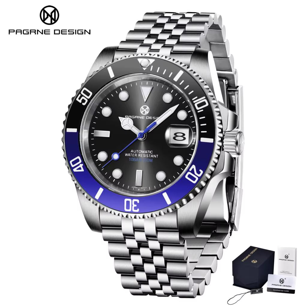 2025 New (PAGRNE)  Automatic Mechanical Watch Luxury Sports Stainless Steel Waterproof Watch NH35 Sapphire Clock