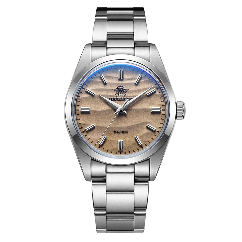 Men'S Watch Sand Dial 36Mm Quartz Watch 100M Waterproof 316L Stainless Steel AR Coated Dome Glass Wristwatch for Men