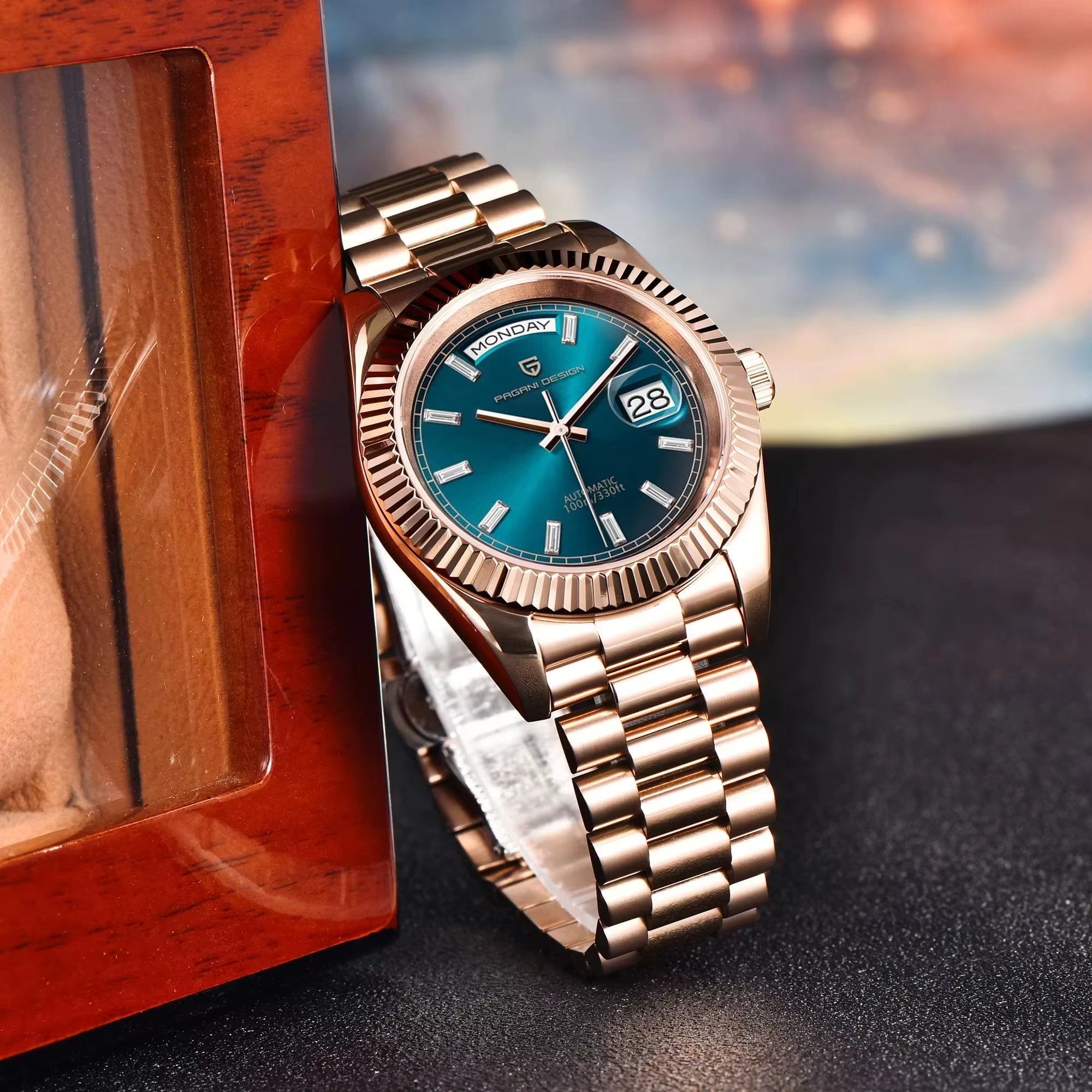 Rose Gold Men'S Automatic Watches NH36 Mechanical Stainless Steel Luxury Wrist Watch for Men Waterproof AR Coating