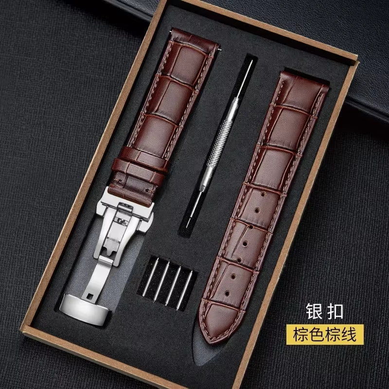 Watch Band with Wooden Box Butterfly Clasp Watchband Replacement Genuine Leather Strap 18Mm 20Mm 22Mm Bracelet Watch Accessories
