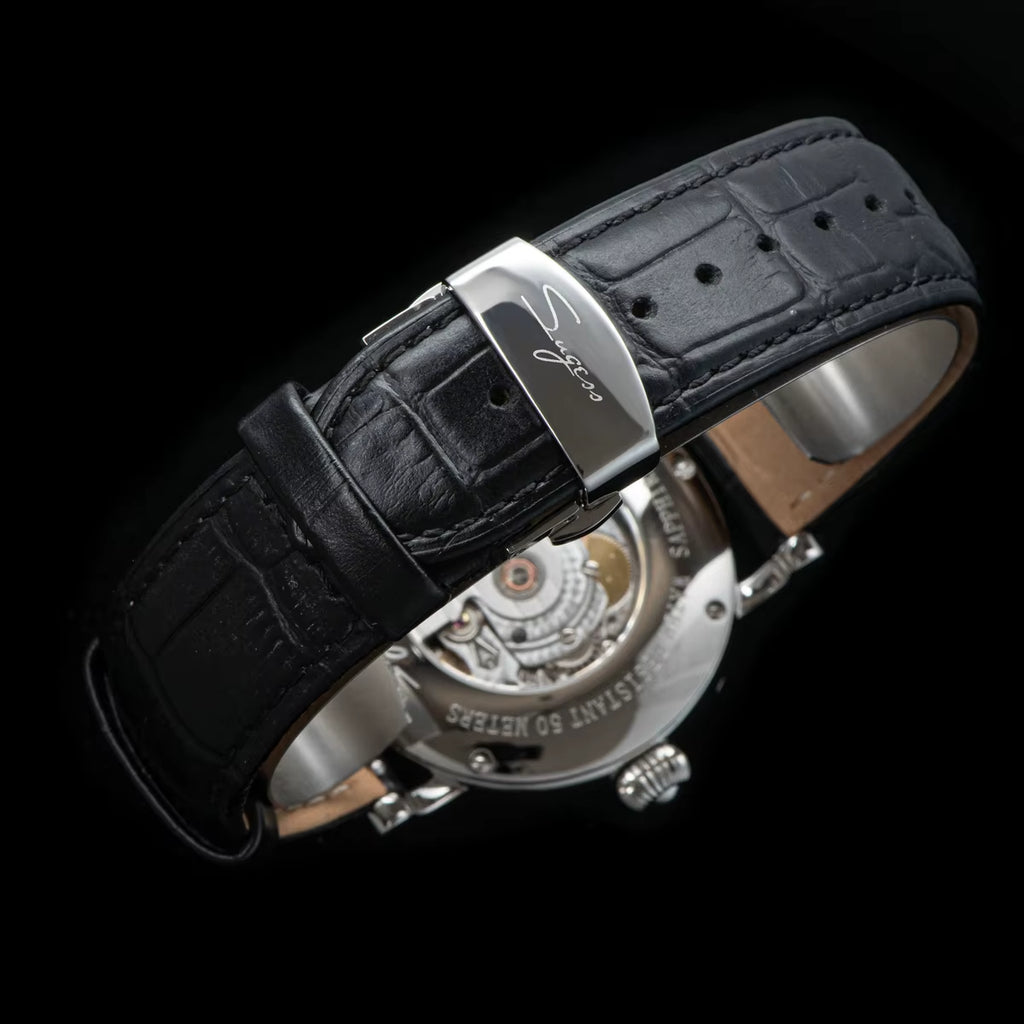 Watches for Men Automatic Mechanical Watch Moonphase Tianjin ST2108 Waterproof Date Hands Sapphire Crystal Rome Wave Dial