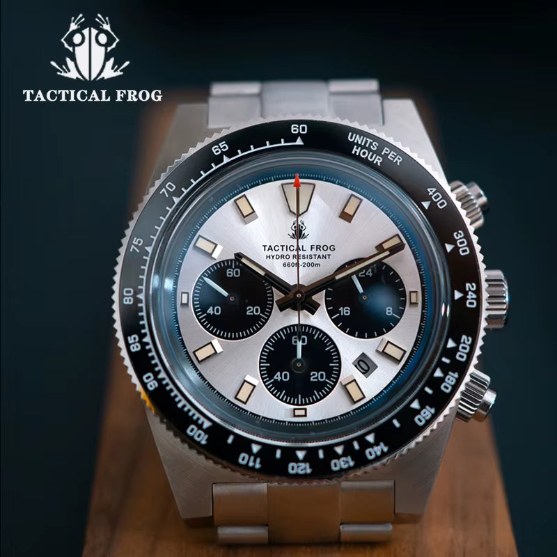 Tactical Frog 41Mm Men'S Chronograph Watch VS75 Solar Quartz Movement Waterproof Sapphire Green C3 Luminous Quartz Wristwatch