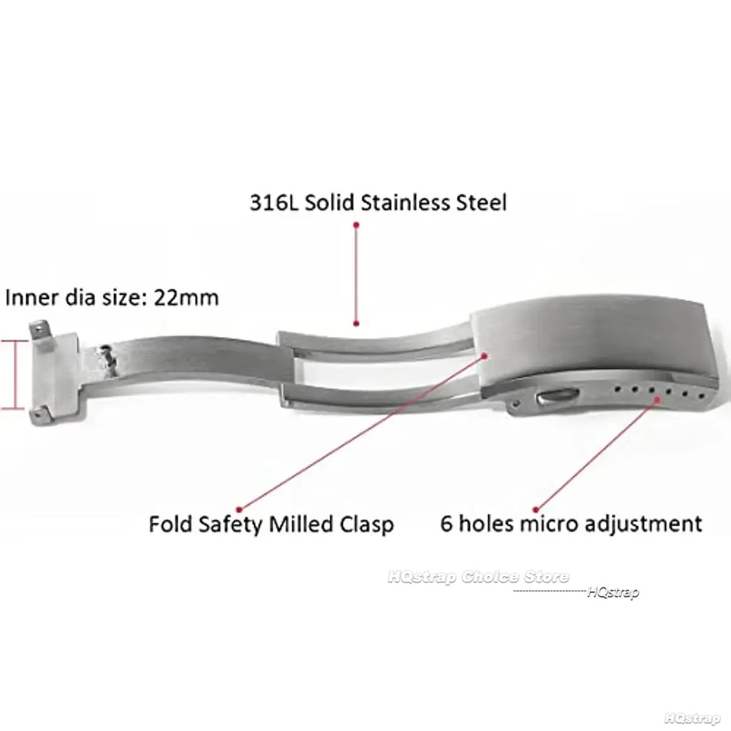 Extended Fold Solid Watch Buckle for Seiko 18Mm 20Mm 22Mm Silver Double Push Safety Milled Clasp Stainless Steel Watchband Clasp