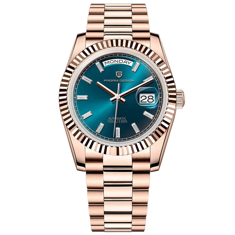 Rose Gold Men'S Automatic Watches NH36 Mechanical Stainless Steel Luxury Wrist Watch for Men Waterproof AR Coating