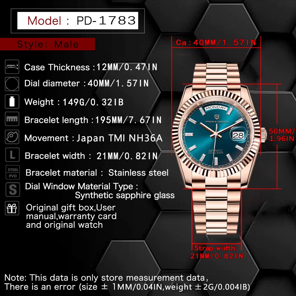 DD40 Luxury Rose Gold Men'S Watches Automatic Mechanical Watch for Men AR Sapphire Glass Date Wrist Watch Men 2024